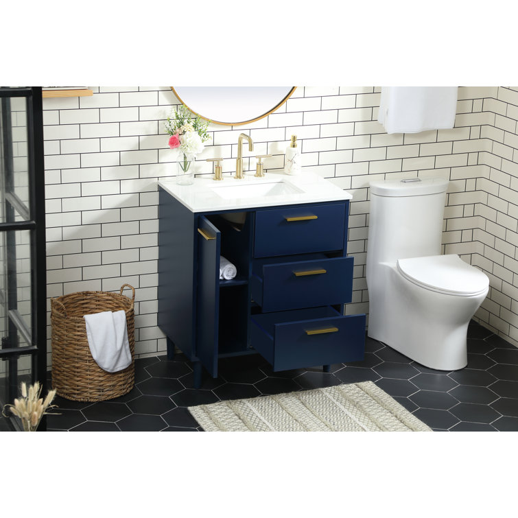 Blue Solid Wood and MDF Bathroom Vanity with Gold Accents