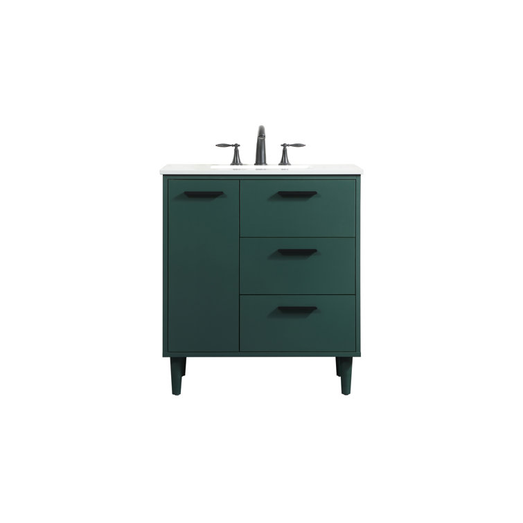 Green Solid Wood and MDF Bathroom Vanity with Porcelain Sink