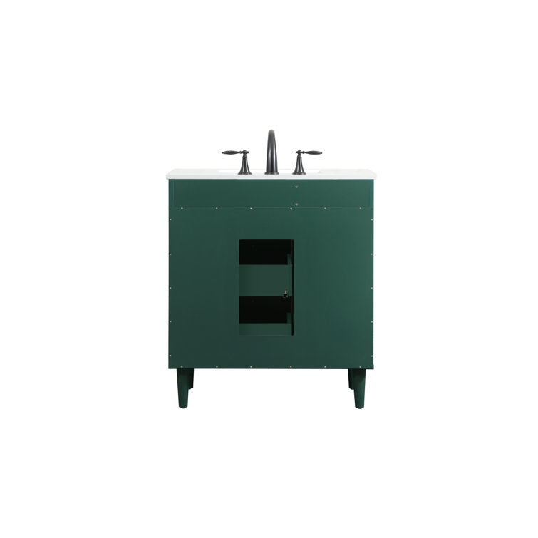 Green Solid Wood and MDF Bathroom Vanity with Porcelain Sink