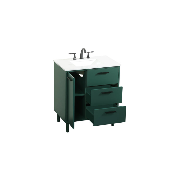 Green Solid Wood and MDF Bathroom Vanity with Porcelain Sink