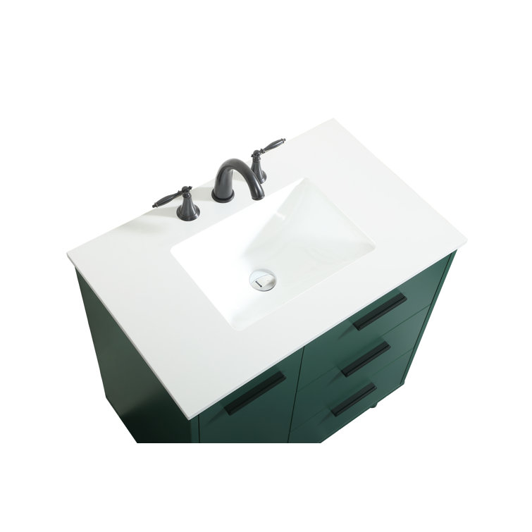 Green Solid Wood and MDF Bathroom Vanity with Porcelain Sink