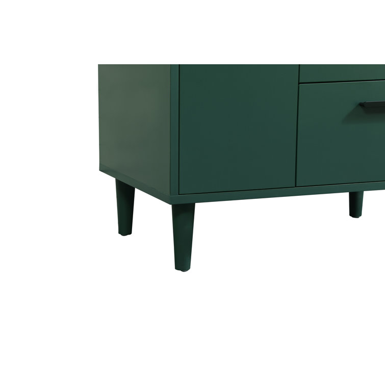 Green Solid Wood and MDF Bathroom Vanity with Porcelain Sink