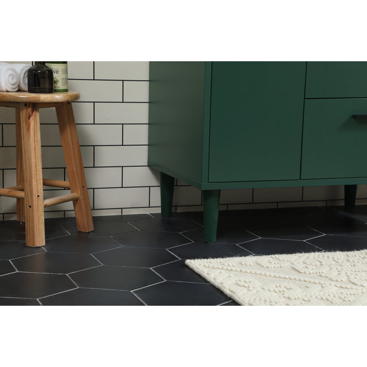 Green Solid Wood and MDF Bathroom Vanity with Porcelain Sink
