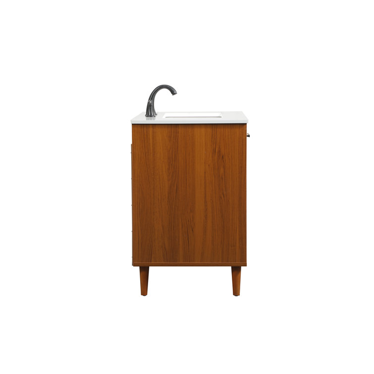 Teak Finish 36" Modern Bathroom Vanity with Engineered Stone Top