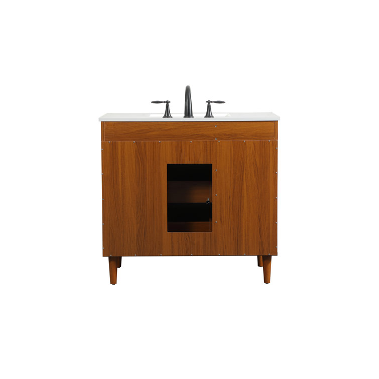 Teak Finish 36" Modern Bathroom Vanity with Engineered Stone Top