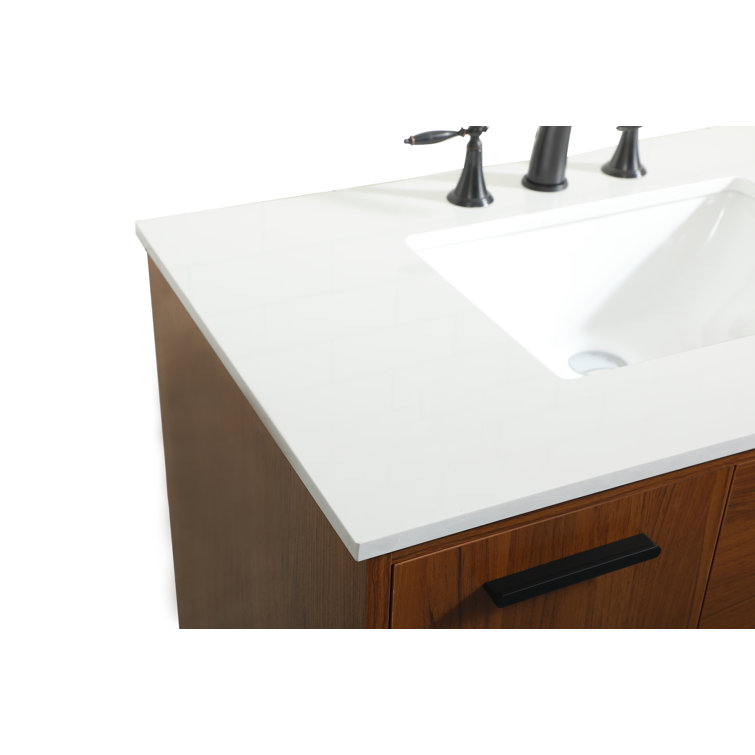 Teak Finish 36" Modern Bathroom Vanity with Engineered Stone Top