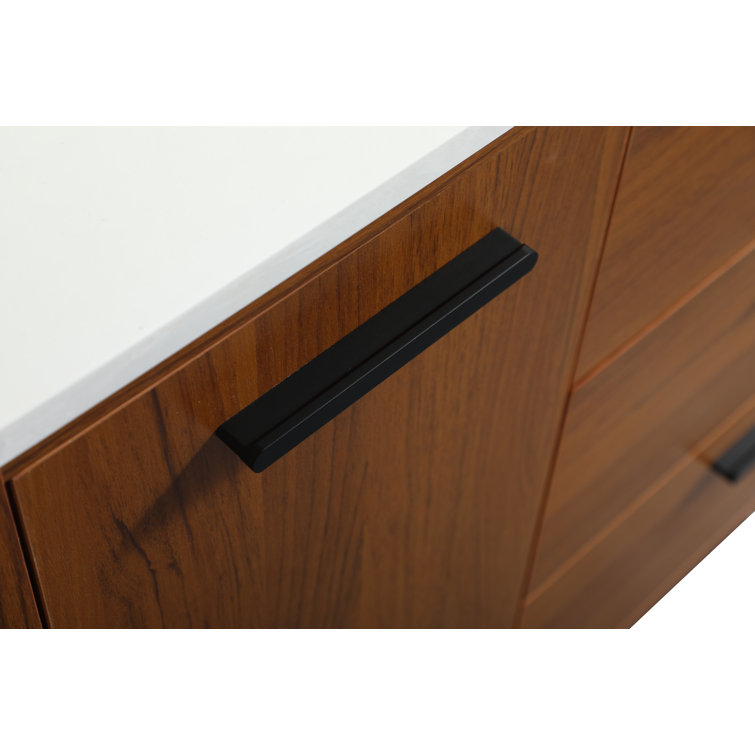 Teak Finish 36" Modern Bathroom Vanity with Engineered Stone Top