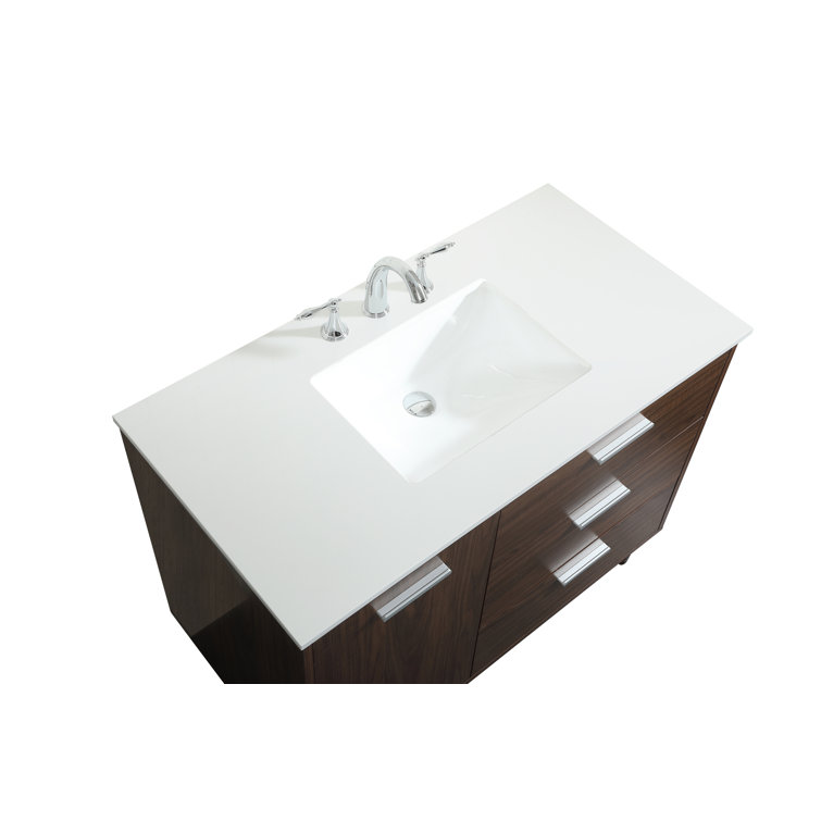 Walnut and Calacatta White 42" Single Vanity with Engineered Marble Top