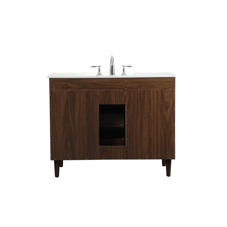 Walnut and Calacatta White 42" Single Vanity with Engineered Marble Top
