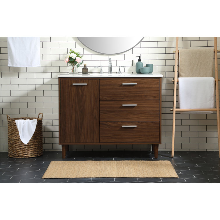 Walnut and Calacatta White 42" Single Vanity with Engineered Marble Top
