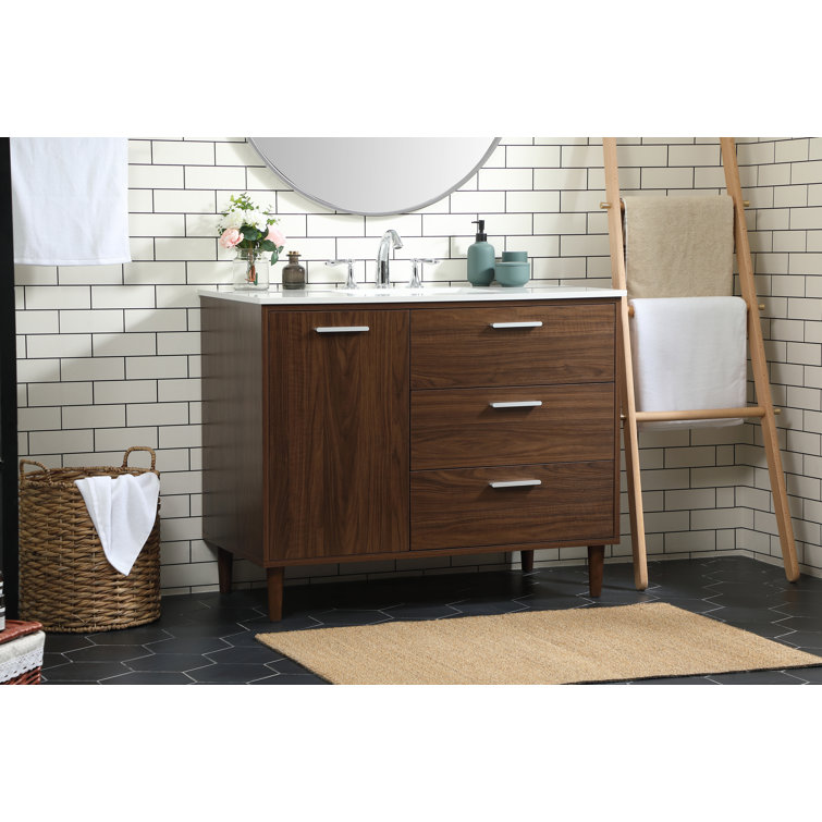 Walnut and Calacatta White 42" Single Vanity with Engineered Marble Top