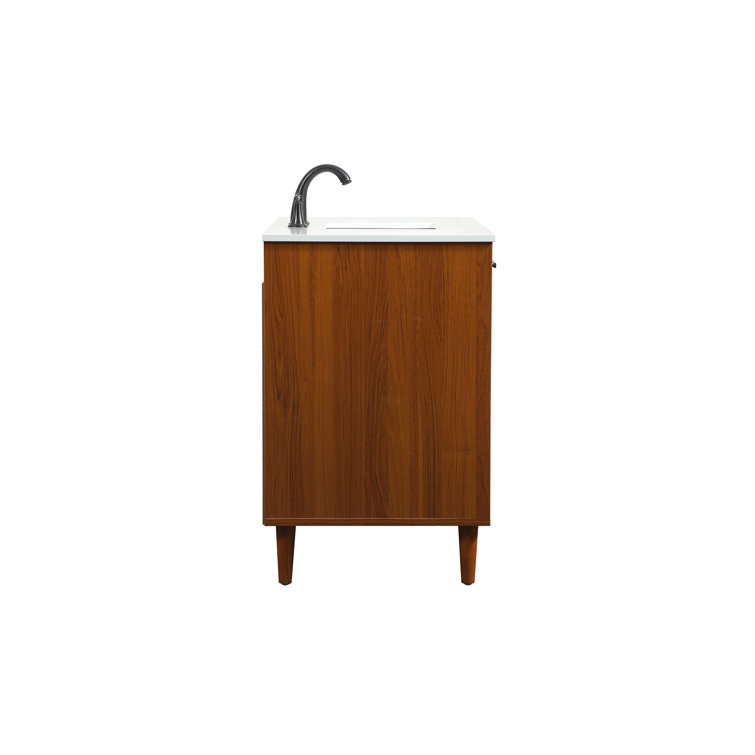 Teak and Black 42" Freestanding Single Vanity with Marble Top