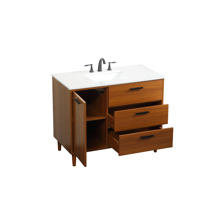 Teak and Black 42" Freestanding Single Vanity with Marble Top