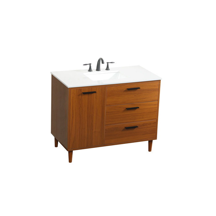 Teak and Black 42" Freestanding Single Vanity with Marble Top
