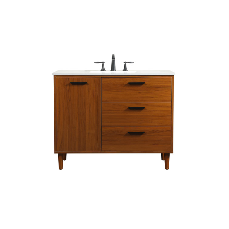 Teak and Black 42" Freestanding Single Vanity with Marble Top