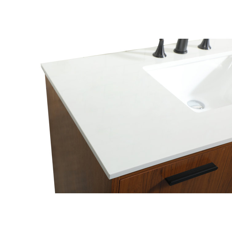 Teak and Black 42" Freestanding Single Vanity with Marble Top