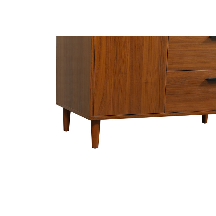 Teak and Black 42" Freestanding Single Vanity with Marble Top