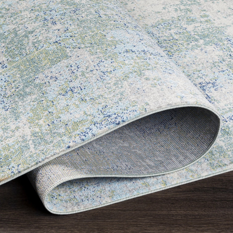 Elysian Blue Rectangular Easy-Care Synthetic Rug 6'11" x 9'