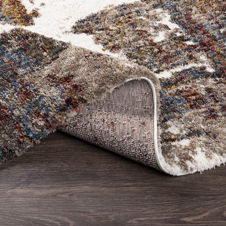Gray and Beige Wool Synthetic Shag Rug, 5'3" x 7'