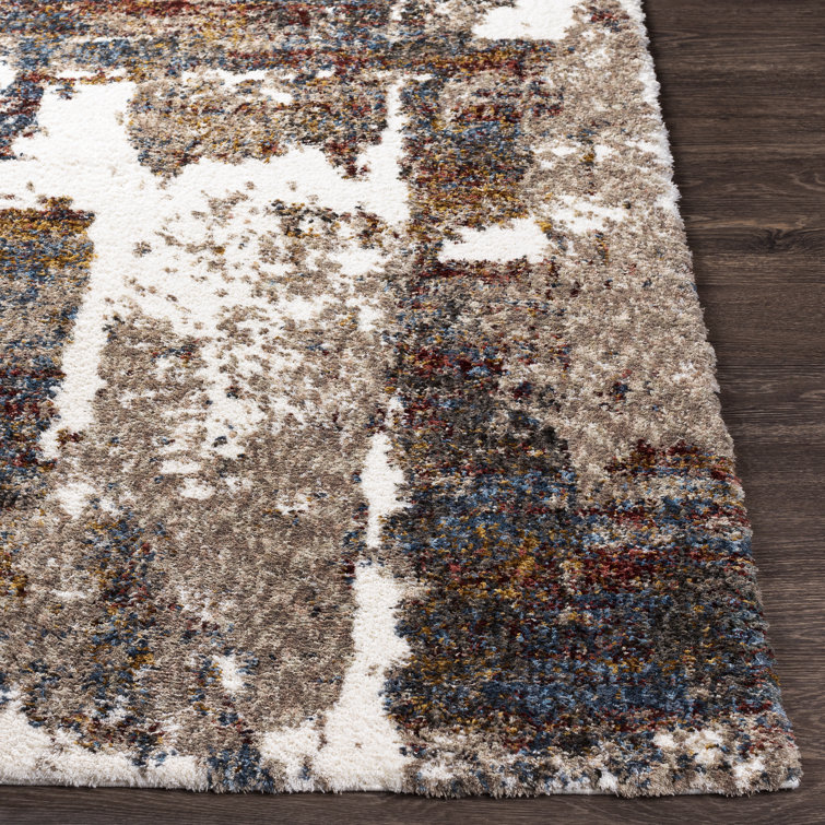 Gray and Beige Wool Synthetic Shag Rug, 5'3" x 7'