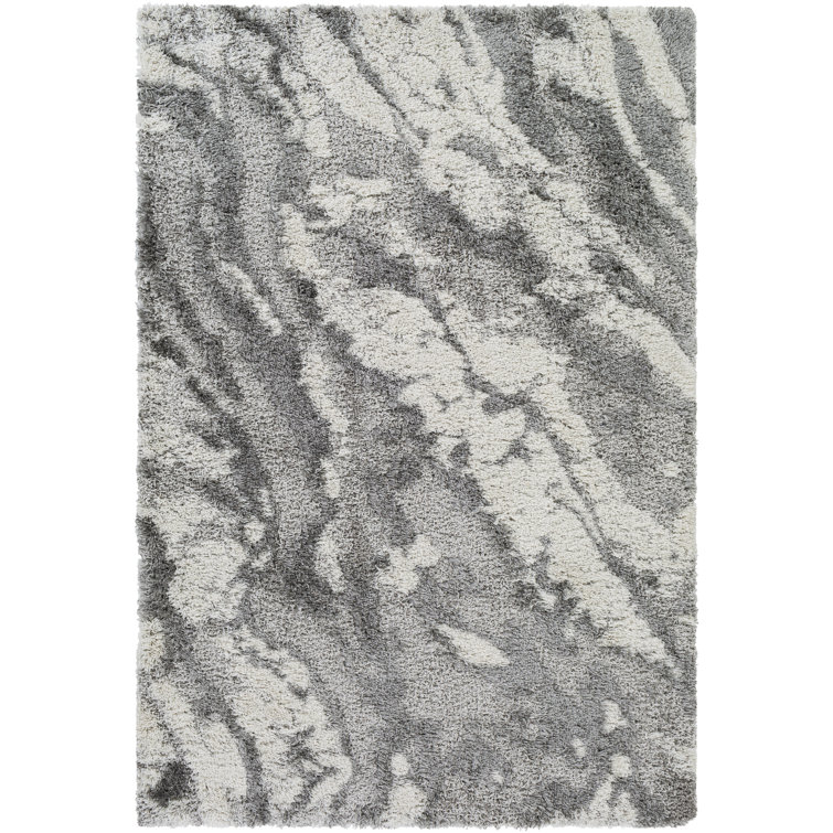 Gray High Pile Shag Abstract Synthetic Accent Rug