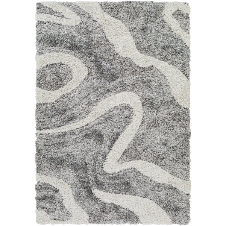 Abstract Splatter Cozy Shag Rug in Gray, 2' x 3', Stain-Resistant