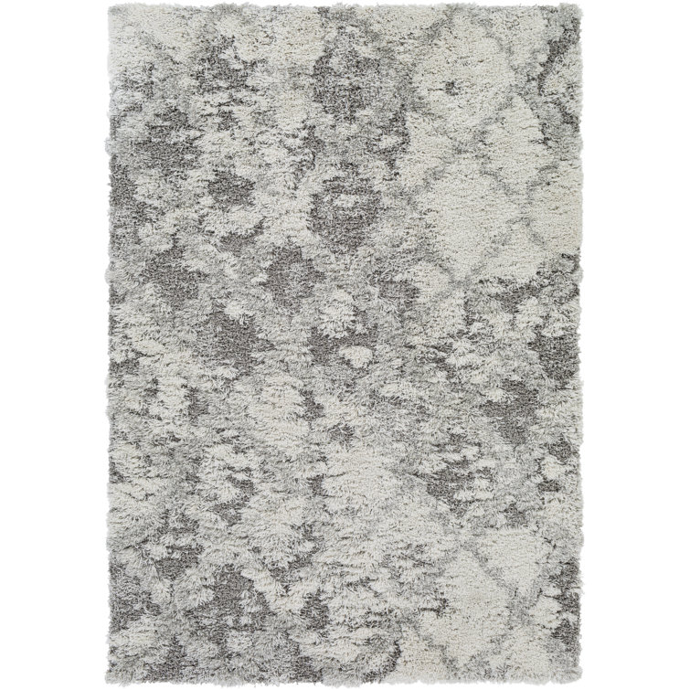 Gray Rectangular Shag Rug with Geometric Pattern