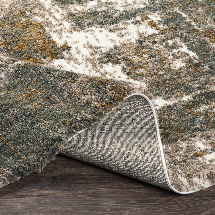 Gray and Green Abstract Shag Rectangular Area Rug