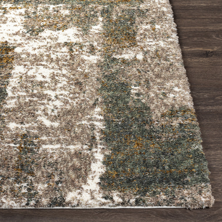 Gray and Green Abstract Shag Rectangular Area Rug