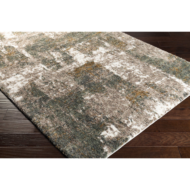 Gray and Green Abstract Shag Rectangular Area Rug