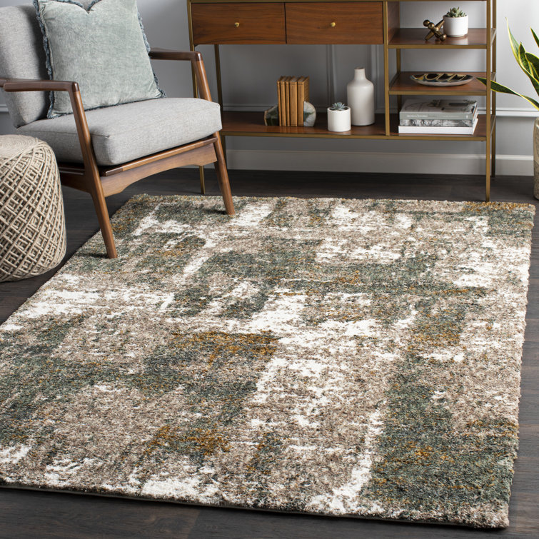 Gray and Green Abstract Shag Rectangular Area Rug