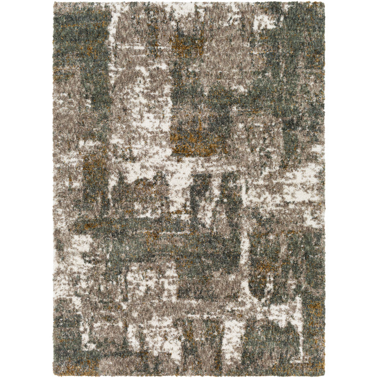 Gray and Green Abstract Shag Rectangular Area Rug