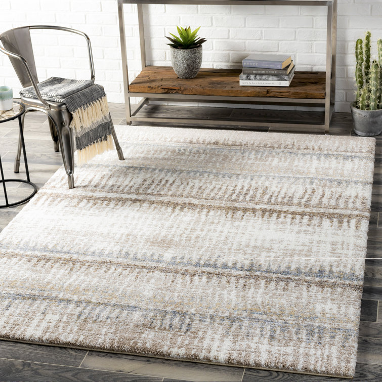 Maez Soft Abstract Stripes Gray Synthetic Area Rug 7'10" x 10'