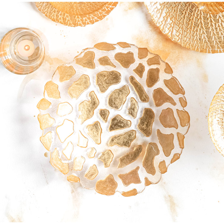 Rufolo Embossed Gold Giraffe Glass Serving Bowl