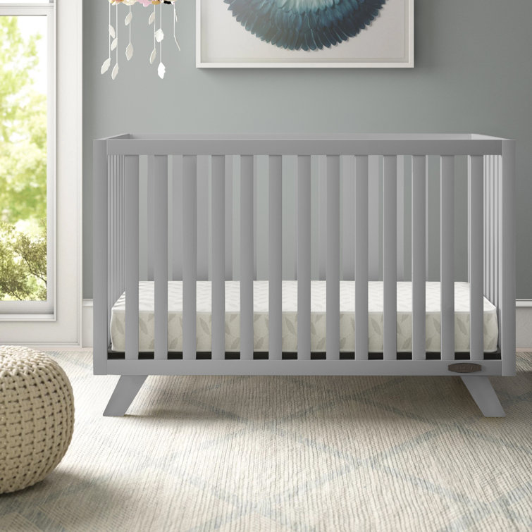Gray Painted Wooden 4-in-1 Convertible Crib with Adjustable Mattress