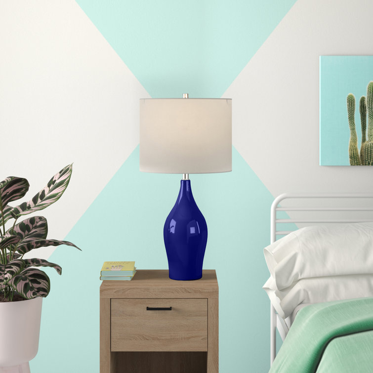 Navy Blue Ceramic Table Lamp with White Drum Shade