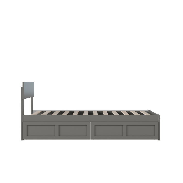 Gray Twin Wood Platform Bed with Storage Drawers