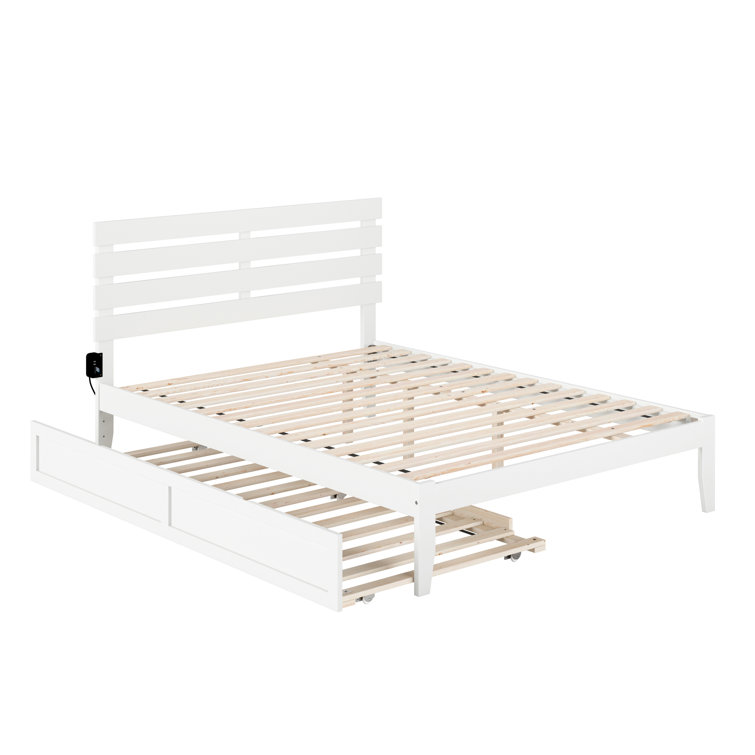 White Queen Wood Platform Bed with Slatted Headboard