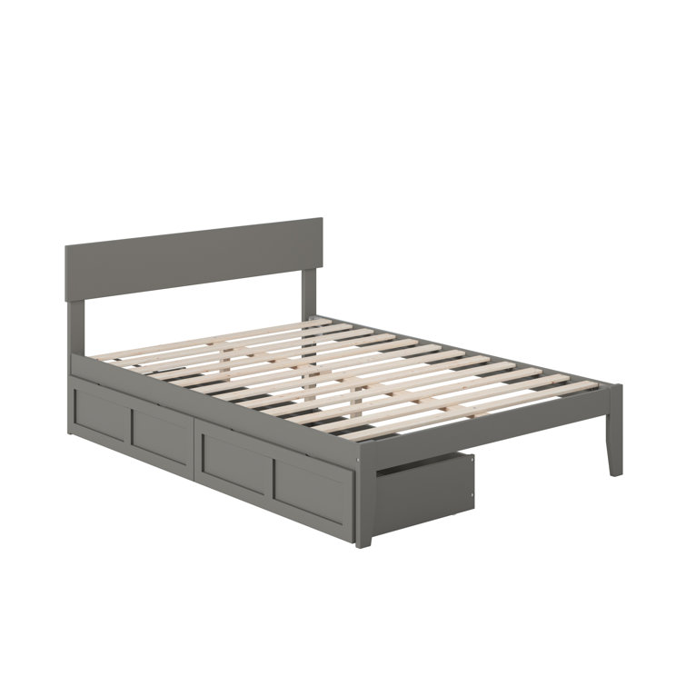 Gray Full Wood Platform Bed with Storage Drawers