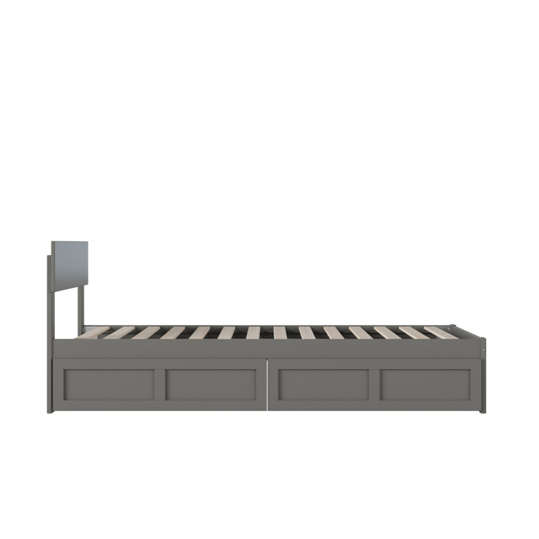 Gray Full Wood Platform Bed with Storage Drawers