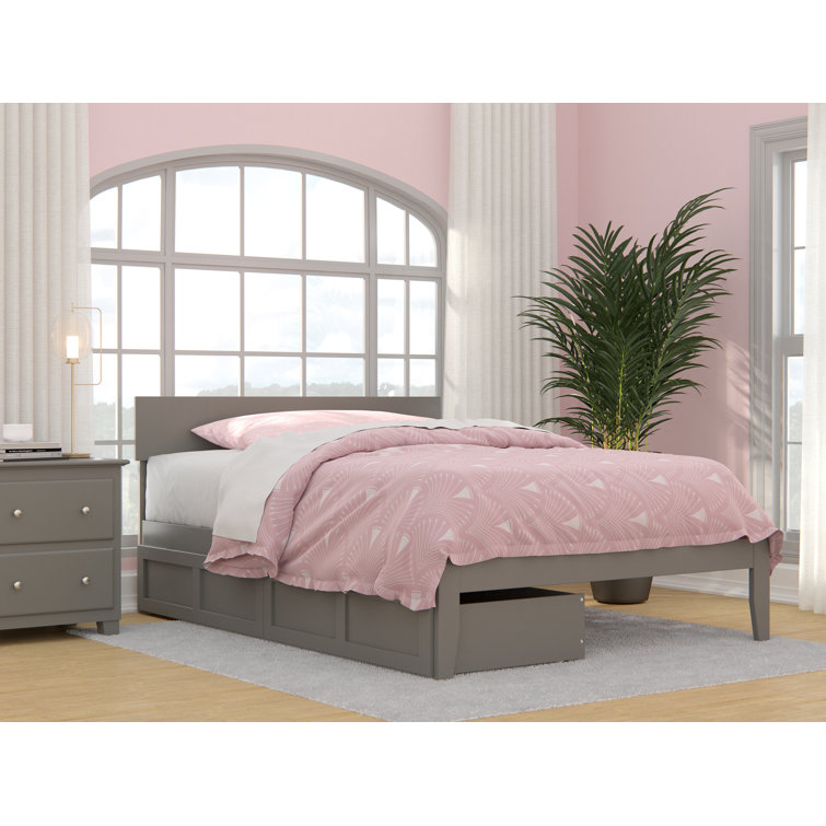 Gray Full Wood Platform Bed with Storage Drawers