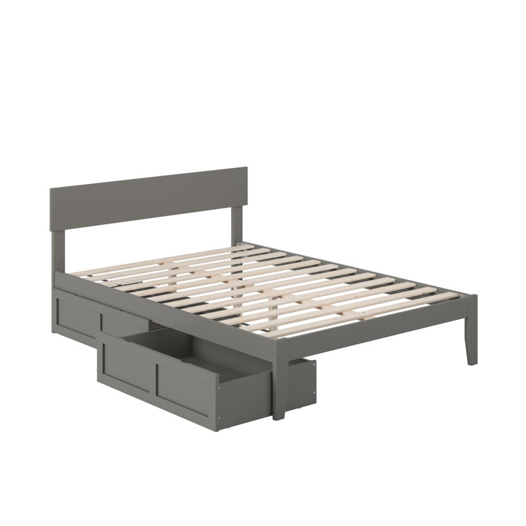 Gray Full Wood Platform Bed with Storage Drawers