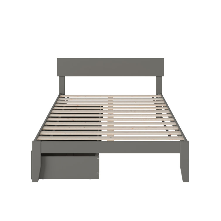 Gray Full Wood Platform Bed with Storage Drawers