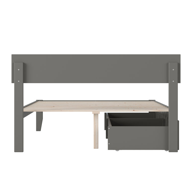 Gray Full Wood Platform Bed with Storage Drawers
