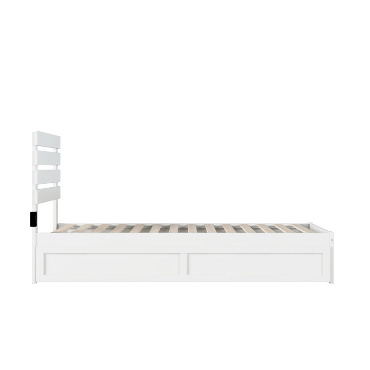 White Queen Wood Platform Bed with Slatted Headboard