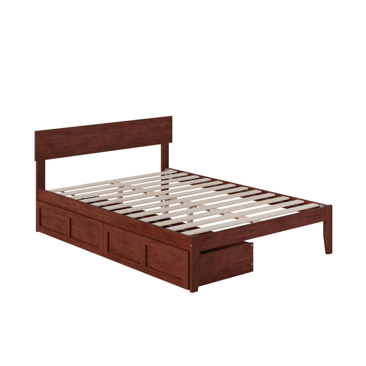 Walnut Full Platform Bed with Storage Drawers and Headboard