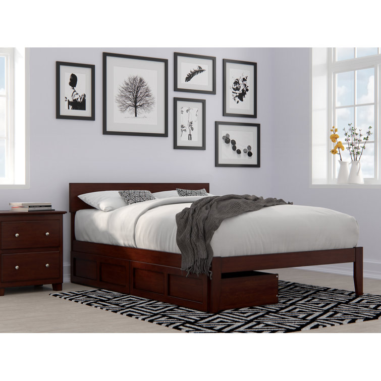 Walnut Full Platform Bed with Storage Drawers and Headboard