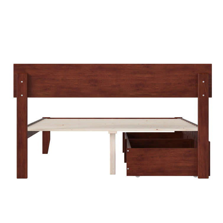 Walnut Full Platform Bed with Storage Drawers and Headboard