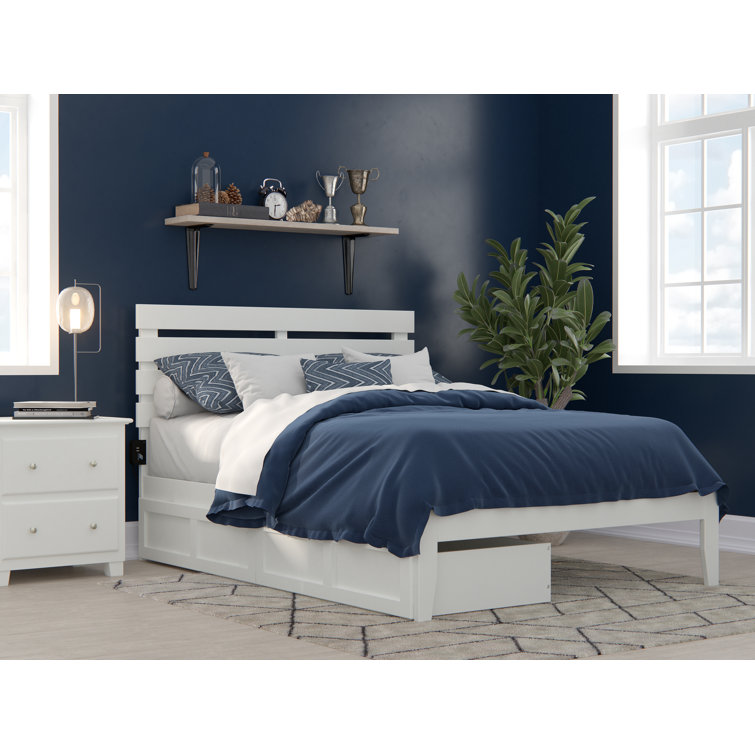 White Full Captain's Bed with Storage Drawers and USB Charger