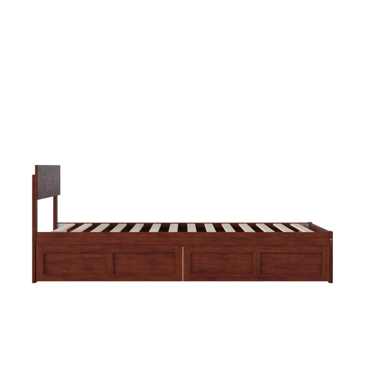 Walnut Full Platform Bed with Storage Drawers and Headboard